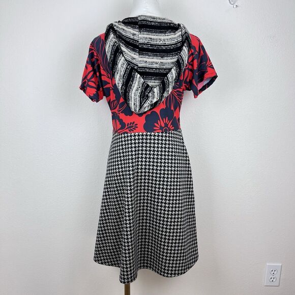 Dumb Clothing Dress Womens Small Mini Hoodie Mixed Media Floral Boho Funky Red - Picture 10 of 10